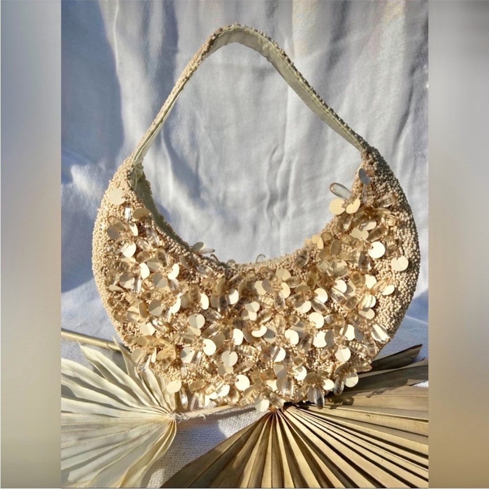NWT viral bag — Cream beaded embellished bead & sequin purse handbag - Picture 6 of 7